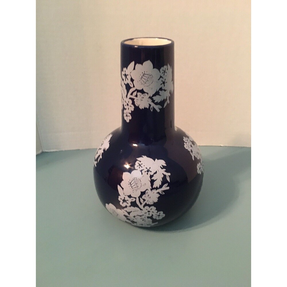 Avon Seaside Garden Collection Cobalt Blue Floral Design Porcelain Vase 8.5" H